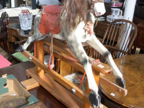 Small Leeway Dapple Grey Rocking Horse on pine safety stand