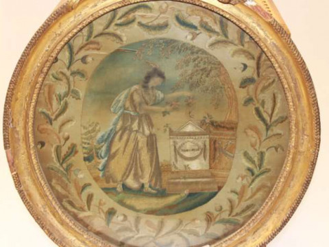 SHAKESPEARE INTEREST: A GEORGE III SILKWORK PICTURE, slightly oval, of...
