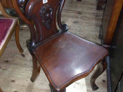 Victorian Mahogany Carved Panel Back Hall Chair with Serpentine Front...