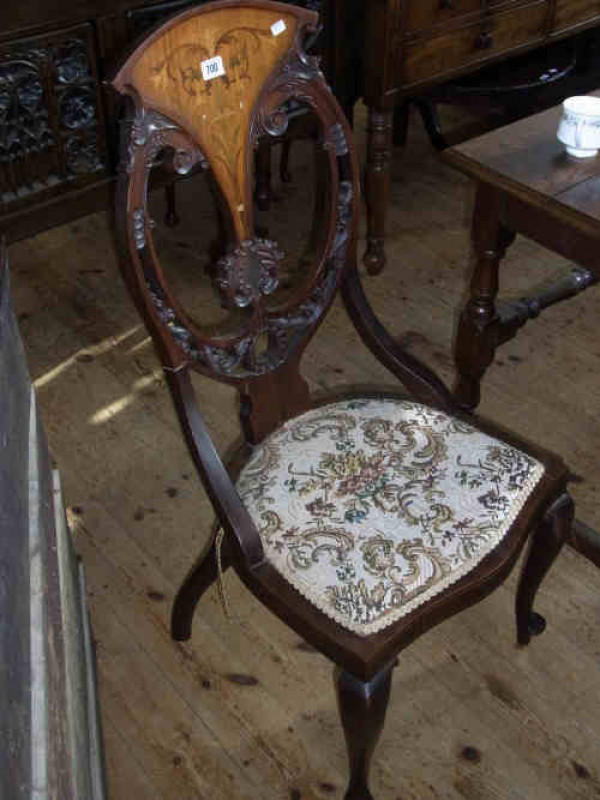 Edwardian Carved Inlaid Mahogany Oval Backed Side Chair on Cabriole Legs