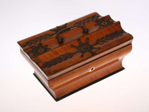 A GEORGE III SATINWOOD AND CUT-STEEL SEWING BOX, c.1790, of waisted rectangular...