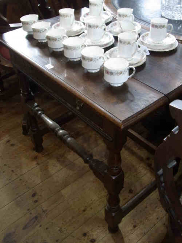 XIXth Century Oak Single Drawer Side Table on Turned Legs