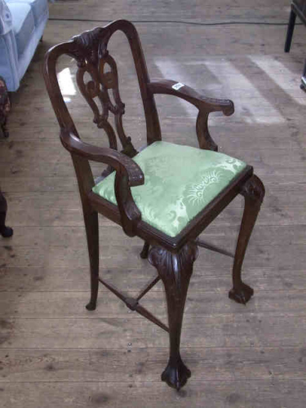 Mahogany Chippendale Style Child's High Elbow Chair