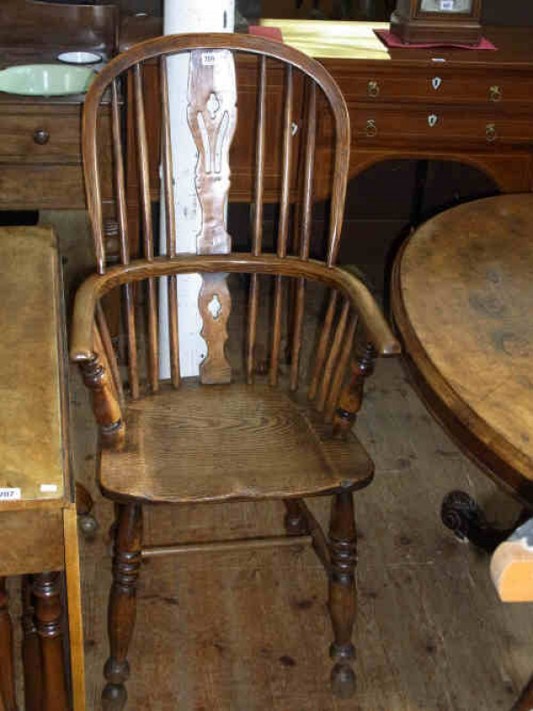 Country Elm Pierced Splat Back Windsor Elbow Chair