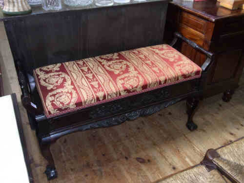 Edwardian Carved Mahogany Duet Stool on Ball and Claw Legs