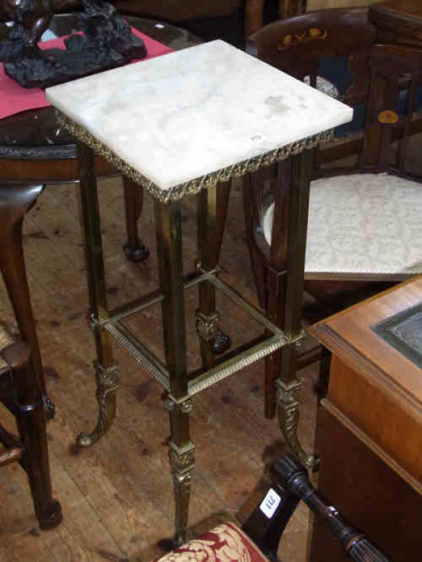 Ornate Satin Brass and Marble Topped Jardiniere Stand