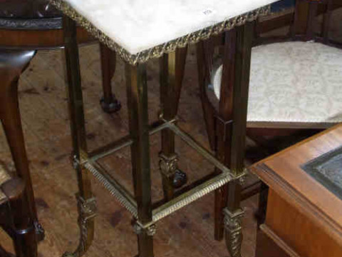 Ornate Satin Brass and Marble Topped Jardiniere Stand