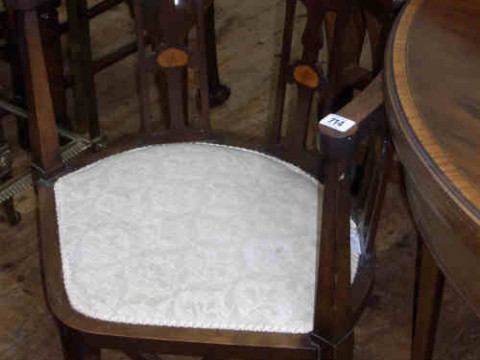 Art Nouveau Mahogany and Satinwood Inlaid Corner Elbow Chair