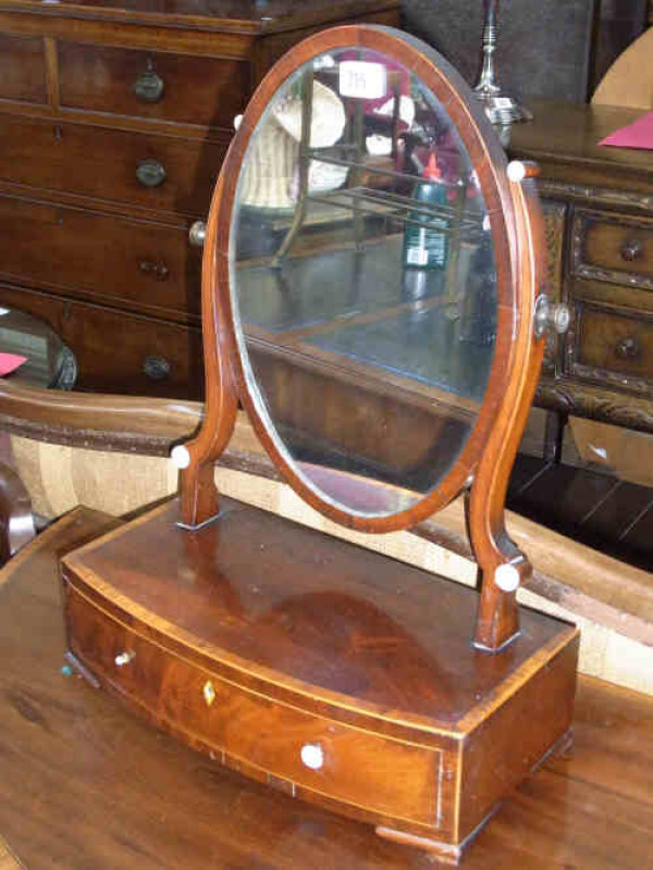 Georgian Mahogany and Satinwood Inlaid Oval Toilet Mirror