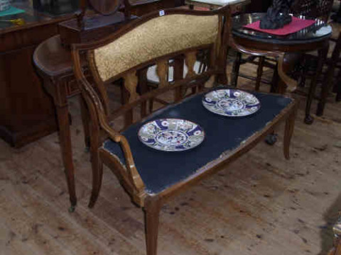 Edwardian Mahogany and Satinwood Inlaid Arched Back Drawing Room Settee