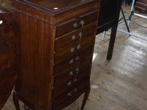 Edwardian Mahogany Seven Drawer Music Cabinet on Cabriole Legs