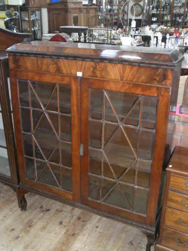 1920's Glazed Mahogany Two Door Bookcase on Cabriole Legs