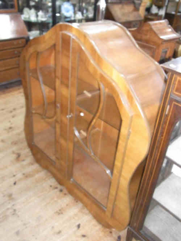 Walnut Deco Style Shaped Two Door China Cabinet