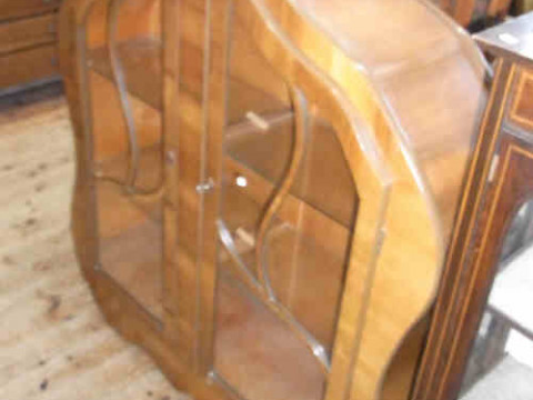 Walnut Deco Style Shaped Two Door China Cabinet