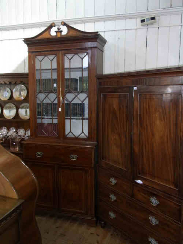 Georgian Inlaid Mahogany Glazed Door Secretaire Bookcase