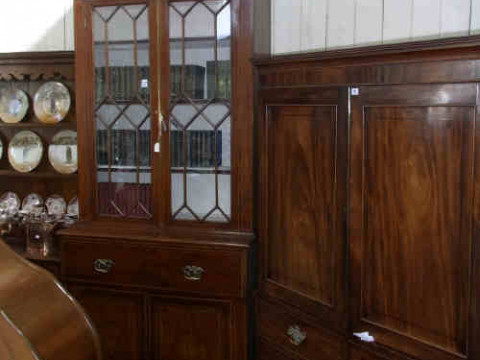 Georgian Inlaid Mahogany Glazed Door Secretaire Bookcase