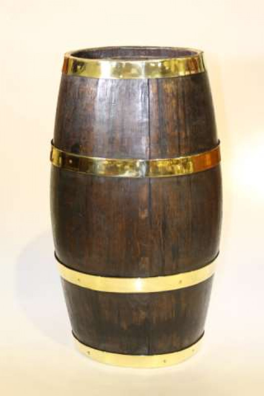 Brass bound oak barrel stick stand