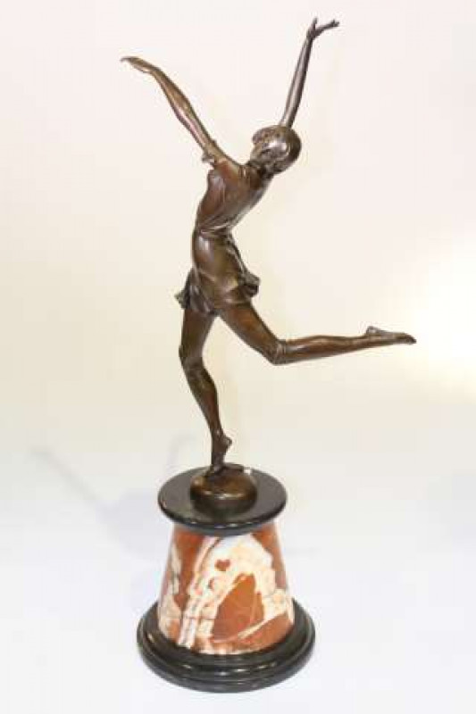 Bronze sculpture of dancing lady on marble plinth