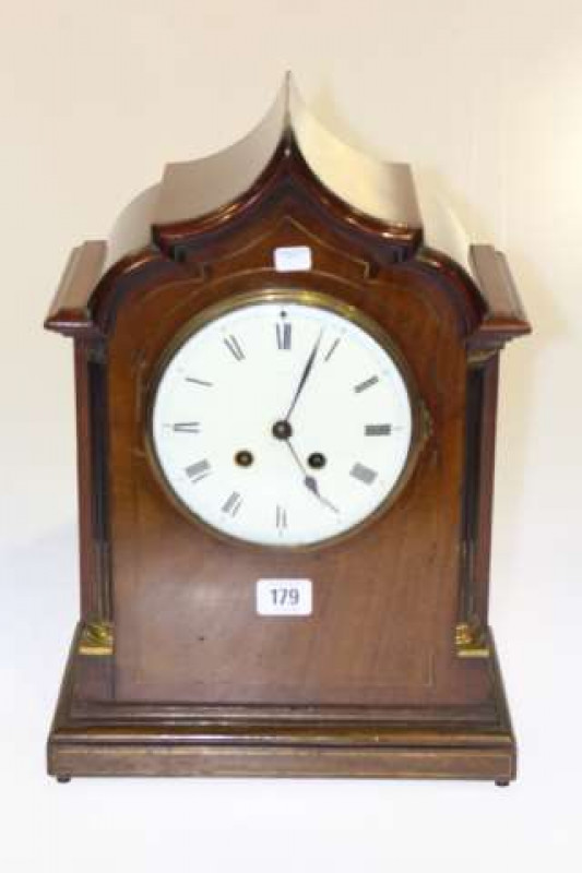 Brass inlaid mahogany striking mantel clock