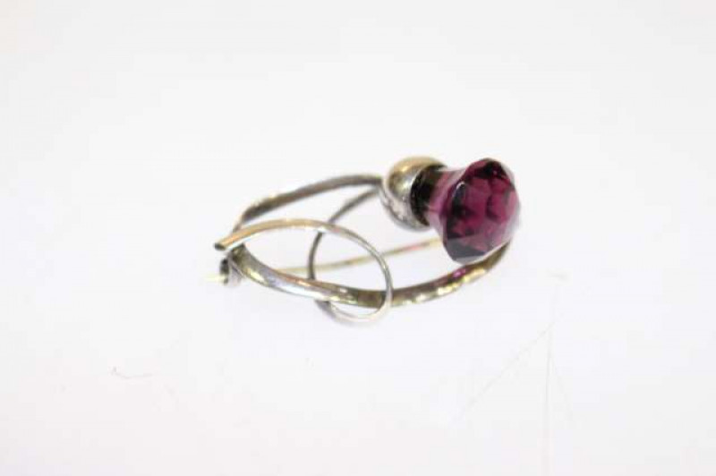 Charles Horner silver and amethyst glass brooch in Art Nouveau style