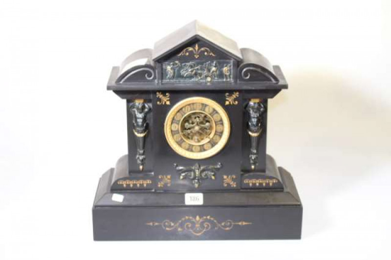 Victorian black marble slate mantel clock