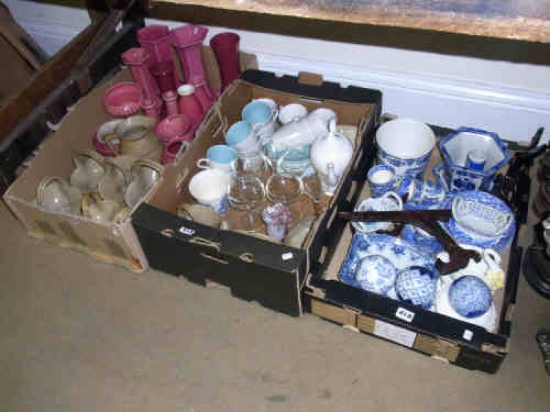 Three Boxes of Assorted China including Blue and White Ware, Poole Coffee Service, Lawley China etc
