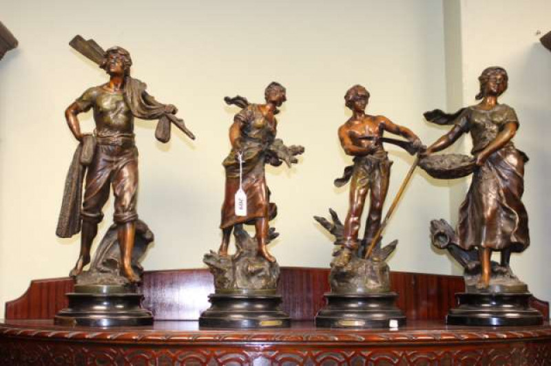 Two pairs of spelter figures