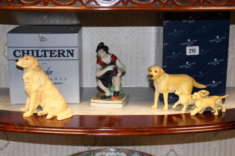 Two Border Fine Arts dog pieces with boxes, and Staffordshire cobbler (3)