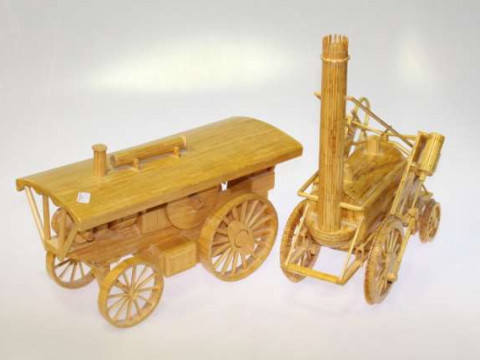 Matchstick models of Stephenson's Rocket and traction engine