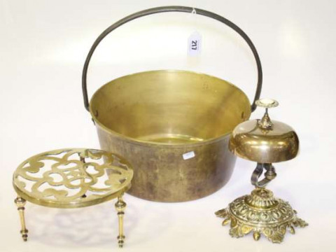 Victorian brass jam pan trivet and table bell
