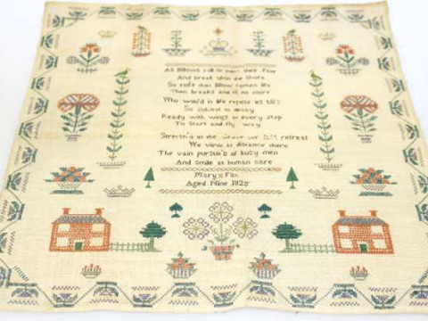 19th Century unframed sampler, Mary Fox, aged 9, 1825