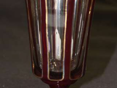 Continental red and gilt overlay glass goblet