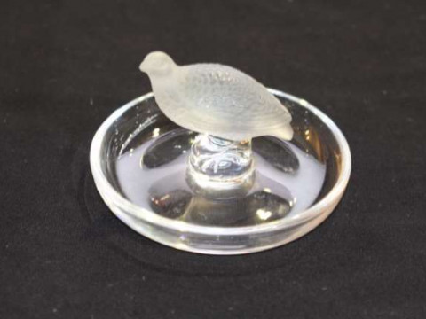 Lalique circular ring dish surmounted by a grouse, signed Lalique France