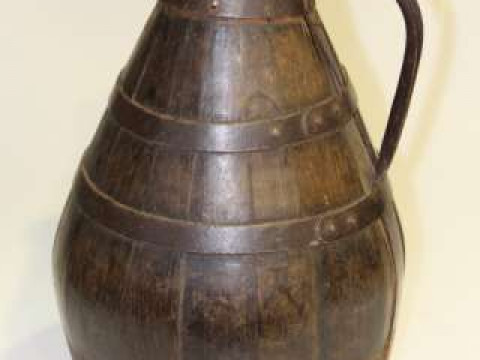 Iron-bound coopered oak cider jug