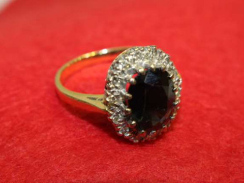 Sapphire and diamond ring, stamped 18CT