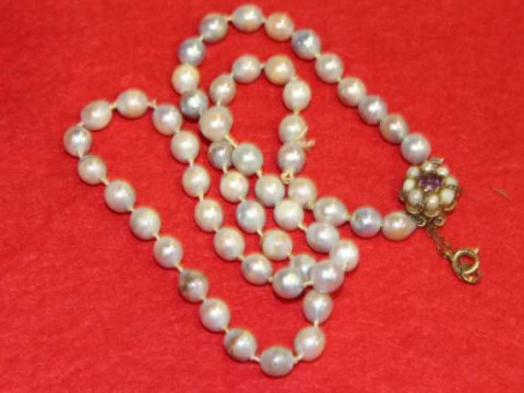 9ct gold, amethyst and cultured pearl necklace