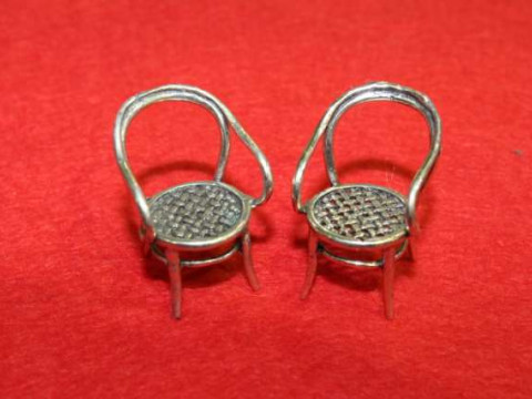 Pair of Italian silver miniature models of chairs, Arezzo mark
