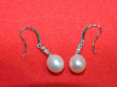 Pair of cultured pearl and diamond drop earrings