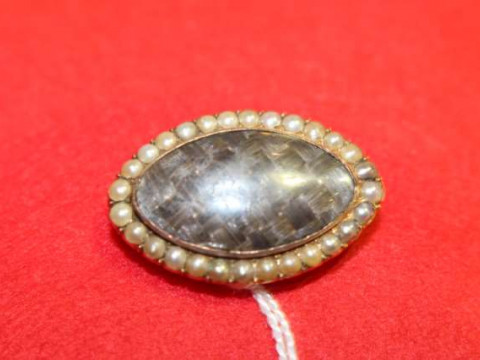 19th Century seed pearl mourning brooch