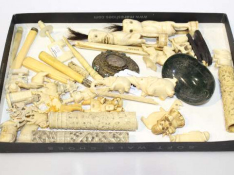 Ivory and bone carvings, early 20th Century, etc