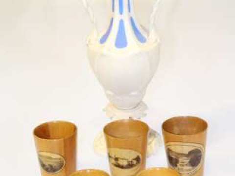 Small collection of Mauchlineware and a Parian vase