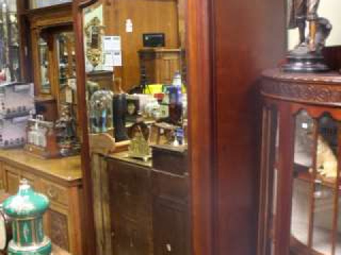 Victorian Continental mahogany arched top mirror door armoire