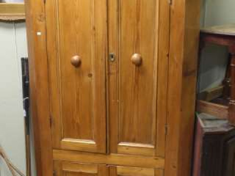 Waxed pine four door standing corner cabinet