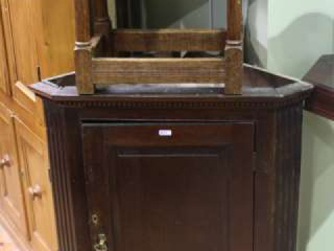 19th Century oak fielded panel door corner wall cabinet and oak turned...
