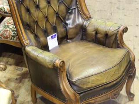 French buttoned leather easy chair with serpentine front seat