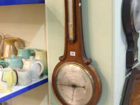 19th Century oak two dial banjo barometer signed Large, Melton Mowbray