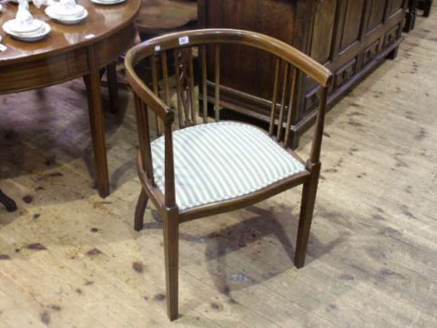 Edwardian mahogany and string inlaid elbow chair