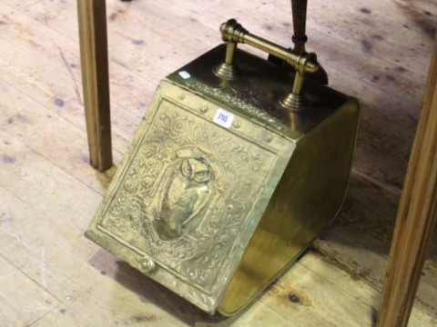 Brass embossed coal box and shovel