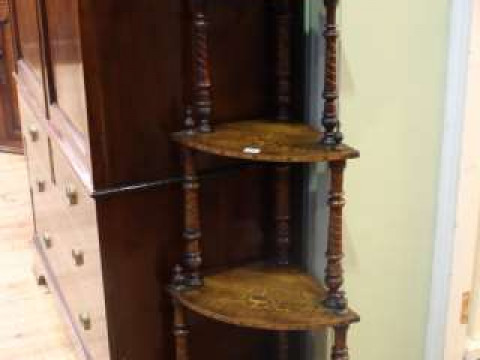 Victorian walnut and satinwood inlaid graduated four tier corner whatnot