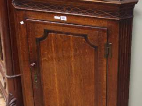 19th Century oak fielded panel door corner wall cupboard